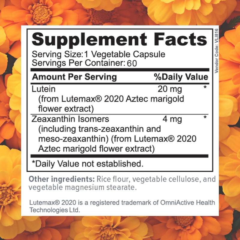 Focus Lutein Eye Vitamin with Meso-Zeaxanthin for Vision Support, 120 Count | Daily eye supplement to support eye aging, fatigue and reduce blue light strain, sugar-free, made in USA, 120-day supply 60 Count (Pack of 2)