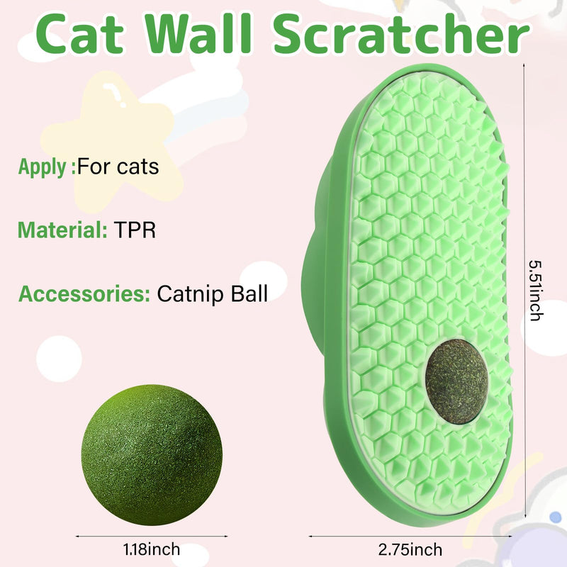 Cat Self Groomer with 2 Catnip Balls, Cat Wall Scratcher, Cat Wall Corner Scratcher Comb, Cat Self Massage Brush for Indoor Cats, Suitable for Long/Short Fur Cats, Green - BeesActive Australia