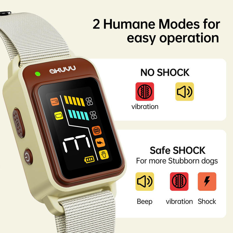 Bark Collar-Rechargeable Smart Barking Collar- Anti Bark Training Collar with Adjustable Sensitivity Beep Vibration Shock- Bark Shock Collar for Small Large Medium Dogs (Brown) Brown - BeesActive Australia