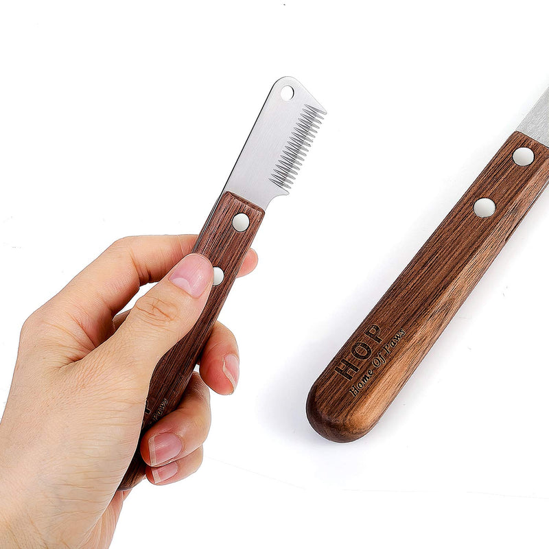 linjinde dog trimming knife with wooden handle for blunt dogs, rough-haired dachshund, fine top coat terrier, medium stripping knife, brown trimming knife, pet care tool for pet undercoat - BeesActive Australia