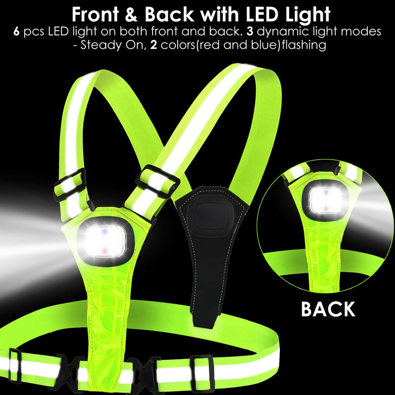LED Reflective Running Vest,High Visibility Reflective Running Gear,Rechargeable Light Up Running Vest for Walking Running Cycling,Adjustable for Men Women Kids