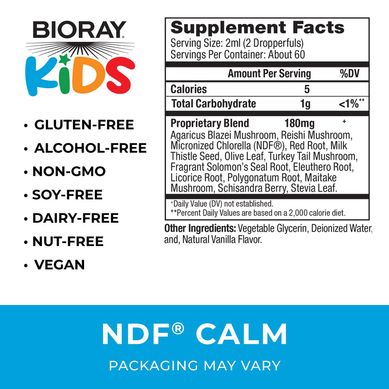 BIORAY Kids NDF Calm, Vanilla - 4 fl oz - Nourish the Liver & Remove Toxins - Non-GMO, Vegan, Gluten Free - 2-4 Month Supply