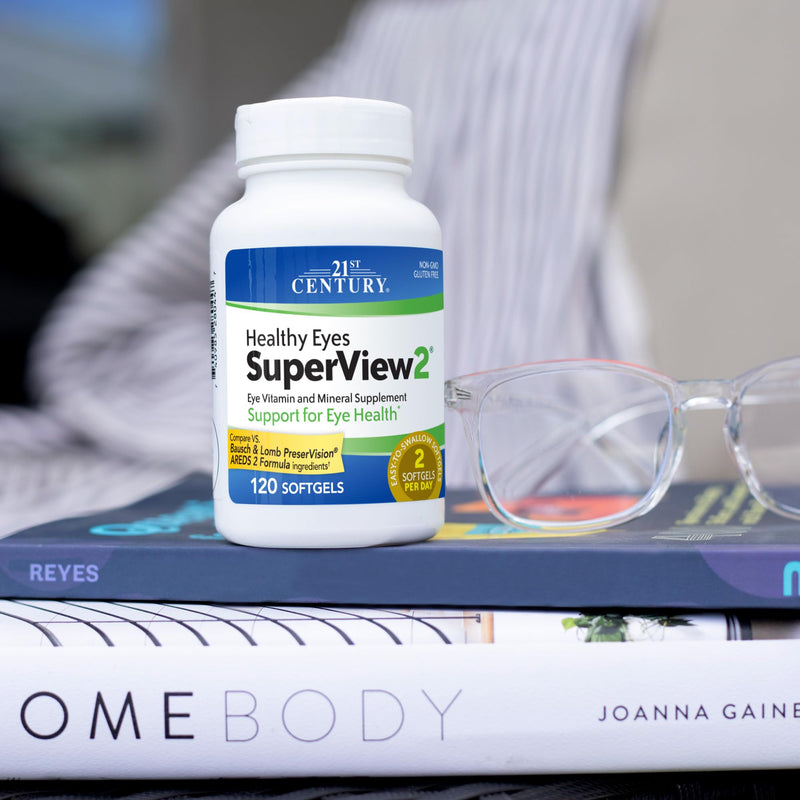 21st Century Healthy Eyes SuperView Eye Vitamin Softgels, 120 Count | High-Potency Eye Vitamin & Mineral Softgels with Vitamin C, Compare VS. Bausch + Lomb PreserVision® AREDS 2 Formula, Non-GMO Unflavored 120 Count (Pack of 1)