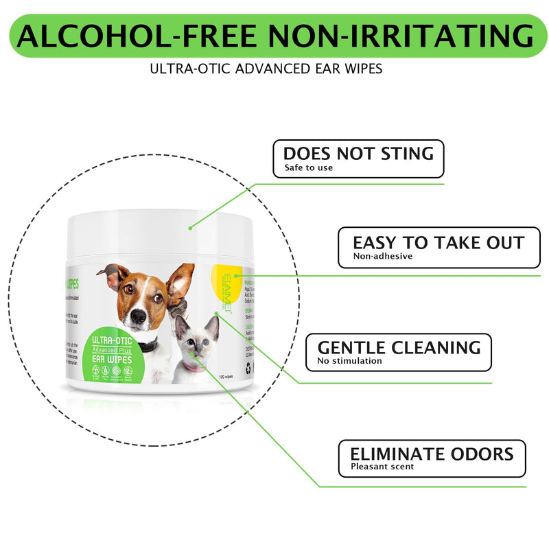 Dog Ear Cleaner Treatment, Cat Ears Cleaning Finger Pads Wipes-100 Disposable Wipes for Dogs, Biodegradable Pet Grooming Essentials for Ideal for Puppies and Pet Care Infection 100PC Ear Wipes - BeesActive Australia