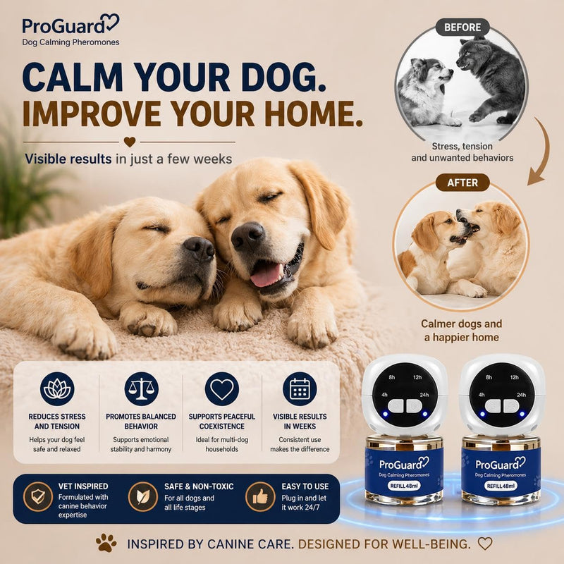 ProGuard® Dog Calming Diffuser Refill 6 Pack Cat Calming Pheromone Diffuser Refill Dog Plug in Pheromones Cat Stress Diffuser Dog Pheromones Calming for Dogs Anxiety and Stress 48ml Vial-180 Days
