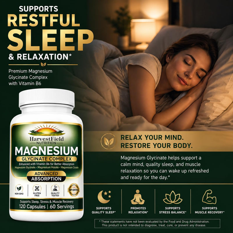 Magnesium Glycinate Complex Supplement with Vitamin B6, 120 Capsules