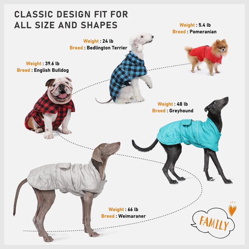 PAWZ Road Dog Winter Coat with 5 Layers Warm Material, Reversible Dog Clothes with 2 Sides, Dog Jacket Outdoor Water Repellent, (Blue Plaid 3XL) 3X-Large (Pack of 1) Blue Plaid - BeesActive Australia