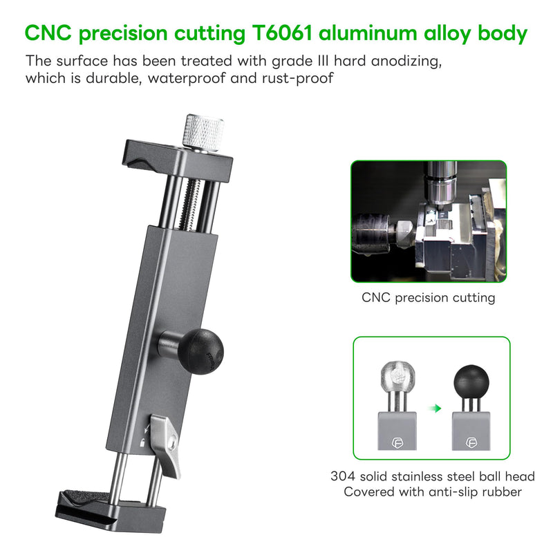 FANAUE 17mm Ball Head iPad Stand for Tripod Mount, Compatible with Double Socket Arm and Car Mount, 360° Rotatable Tablet Holder for Desk Vehicles Dashboar, Supports 5.5-12.9" iPad Install
