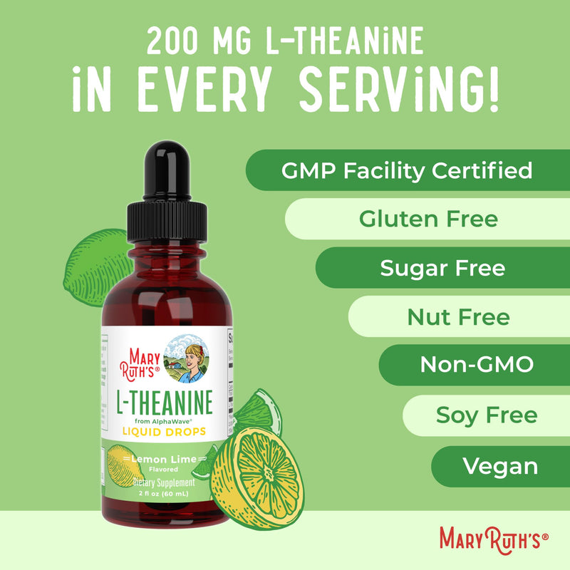 MARYRUTH'S L Theanine 200mg Liquid Drops | Mood Support for Adults & Kids | Focus Supplement | Natural Sleep Support | Vegan | Non-GMO | Gluten Free | 30 Servings (Pack of 2) 2 Fl Oz (Pack of 2)