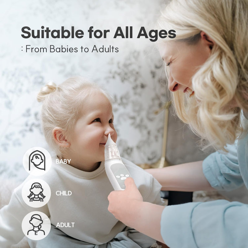 HubiBaby Nasal Aspirator for Baby, Electric Nose Aspirator, Nose Sucker, Automatic Nose Cleaner with 3 Silicone Tips, Adjustable Suction Level, Music and Light Soothing Function - FSA/HSA Eligible