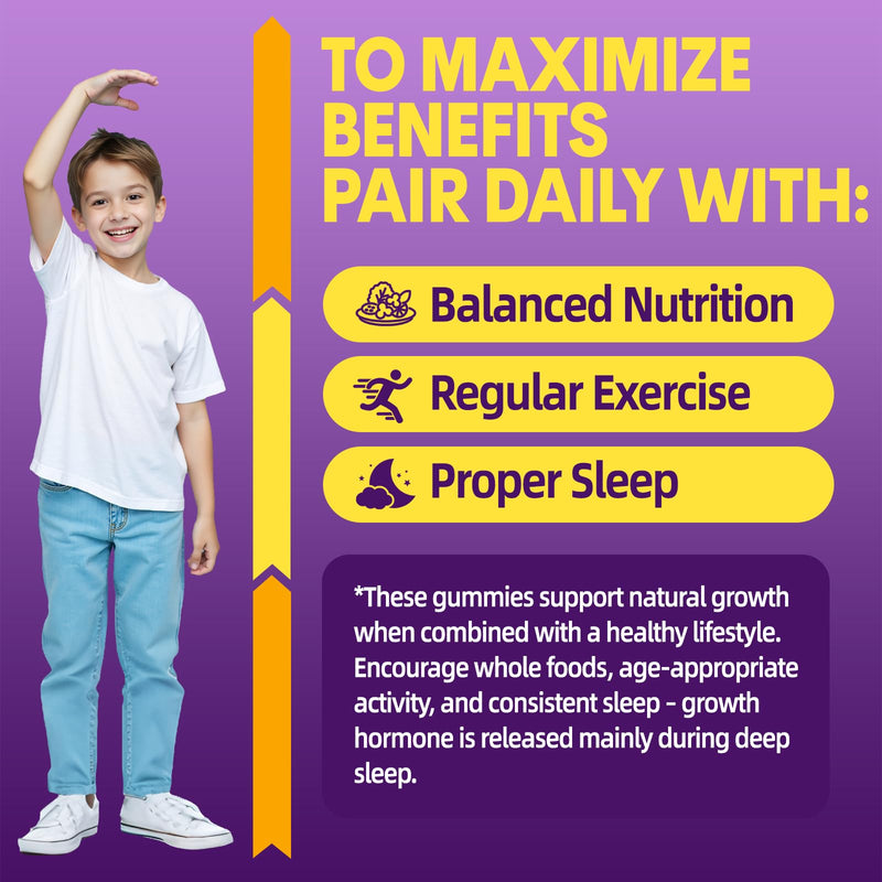 Height Growth Gummies for Kids & Teens - Natural Vitamin Growth Supplement | Plus Calcium, D3K2, Magnesium, Zinc, L-Arginine - Healthy Bone & Immune Multivitamin for Teen Boys Girls in Growing - 60 Chew