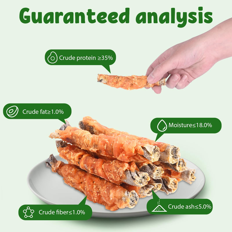 Chicken Wrapped Cod Skin Dog Treats, 45% Real Chicken & 45% Fish Skin - High Protein Omega-3 Dog Chews for Skin & Coat Health - Rawhide Free, Training Snacks for All Breeds 8 oz Chicken Wrapped Cod Skin Sticks 8 Ounce (Pack of 1)