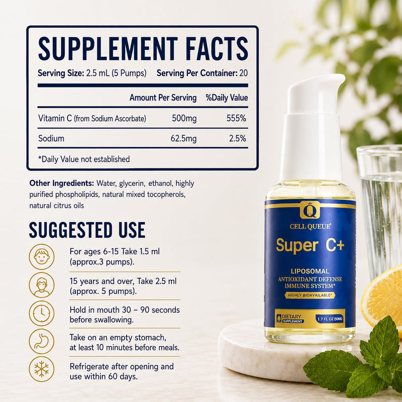 Liposomal Vitamin C Liquid 500mg - High Absorption Vitamin C Supplement for Immune Support, Collagen Production & Antioxidant Protection, Skin Glow, Gentle on Stomach, Non-GMO, 1.7 fl oz