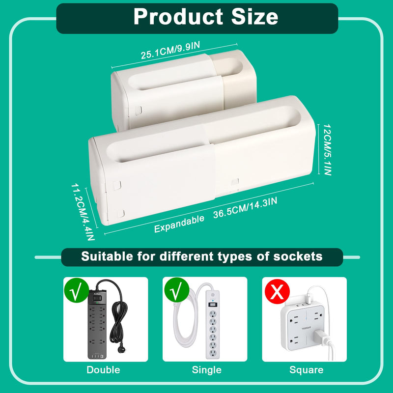 Improved Power Strip Cover Box(1 Pack) ‰∏®Outlet Covers Baby Proofing‰∏®Baby Safety Products‰∏®Adjustable Length Childproof Outlet Cover‰∏®Preventing Toddlers from Touching Sockets‰∏®Fits Most Sockets., White 1 Pack