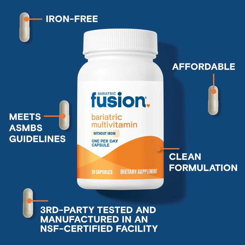 Bariatric Fusion Bariatric Multivitamin Without Iron | 1 Per Day | Post Surgery Patients | Iron Free Vitamin for Gastric Bypass and Sleeve Gastrectomy | Easy to Swallow Capsules | One Month Supply 1 Per Day - 1 Month Supply