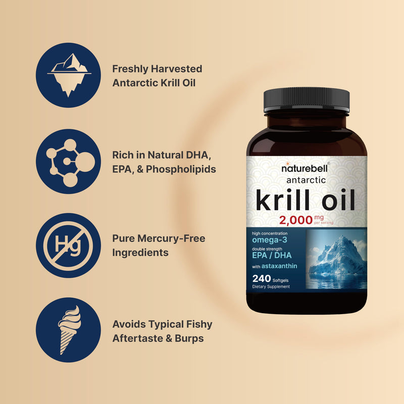 Antarctic Krill Oil 2000mg Supplement, 240 Softgels, 3X Strength Natural Source of Omega-3s, EPA 240mg + DHA 160mg + Astaxanthin 800mcg ‚Äì No Fishy Aftertaste ‚Äì Mercury Free & Non-GMO - BeesActive Australia