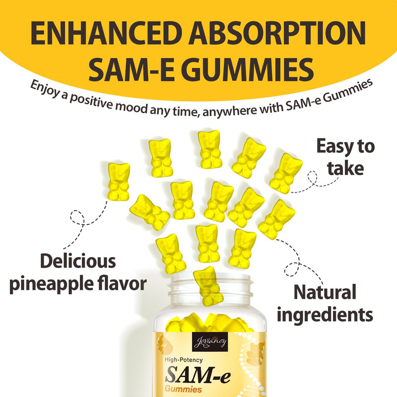 Jovianoy SAM-e Gummies with L-Tyrosine, Vitamin B Complex & NAC, CoQ10, High-Potency SAM-e Supplement - Pineapple Flavor, for Mood, Joint, Cognitive & Liver Detox, Vegan Friendly, 180 Gummies 90 Count (Pack of 2)