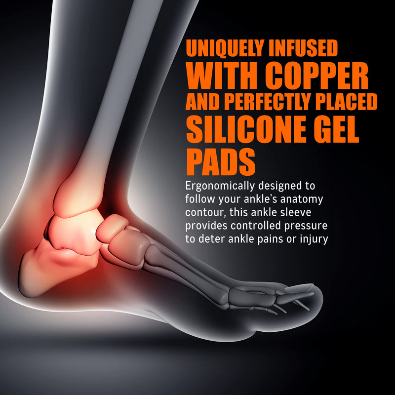 NeoAlly Copper-Infused Ankle Compression Sleeve Silicone Gel Ankle Support Brace for Ankle Sprain Protection,Achilles Tendon, Pain Relief, X-Large, 1 Pair X-Large (1 Pair)