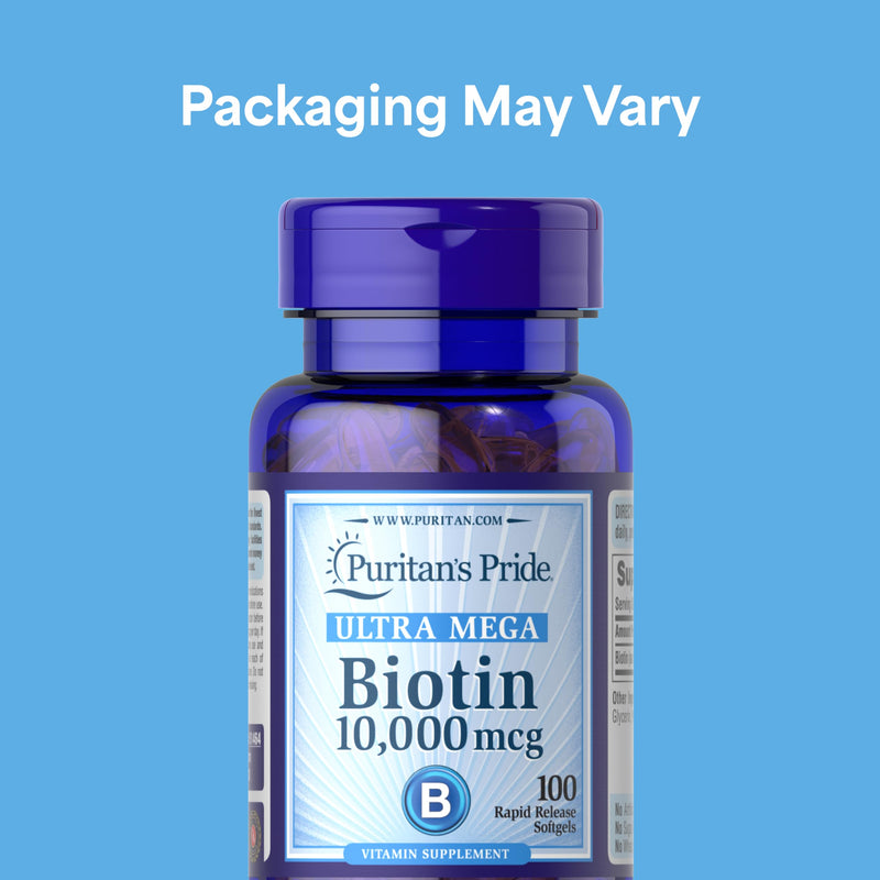 Puritan's Pride Premium Ultra Mega Biotin 10,000mcg, 100 Softgels 50 Count (Pack of 1)