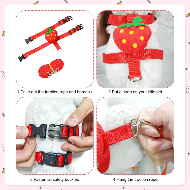 Bunny Harness and Leash for Rabbits,2 Pack Adjustable Bunny Harness,Cute Vest Harness and Leash Set, for Rabbit,Kitten, Puppy, Pig and Small Pet Animals Carrot, Strawberry S - BeesActive Australia