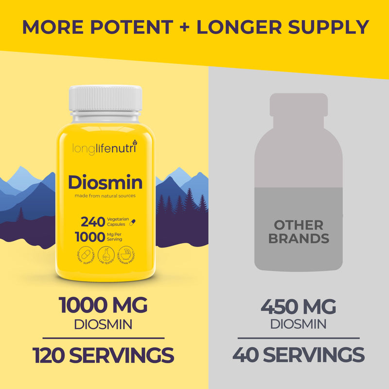 Diosmin 1000mg Advanced Formula - 240 Capsules for Circulatory Health Support, 4-Month Supply, Non-GMO, Made in USA - Daily Wellness Supplement