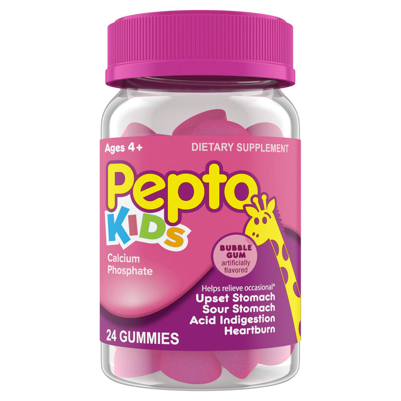 Pepto Kids Gummies, Helps Relieve Occasional Upset Stomach, Acid Indigestion, Sour Stomach and Heartburn, 24 Gummies 24 Count (Pack of 1)