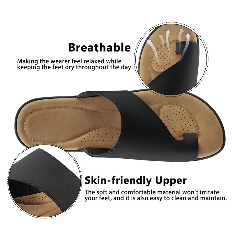 Reimferce Summer Flat Sandals for Women: Comfortable Walking Dressy Slides for 2026 - Ladies Orthopedic Casual Shoes Indoor Outdoor Black 10