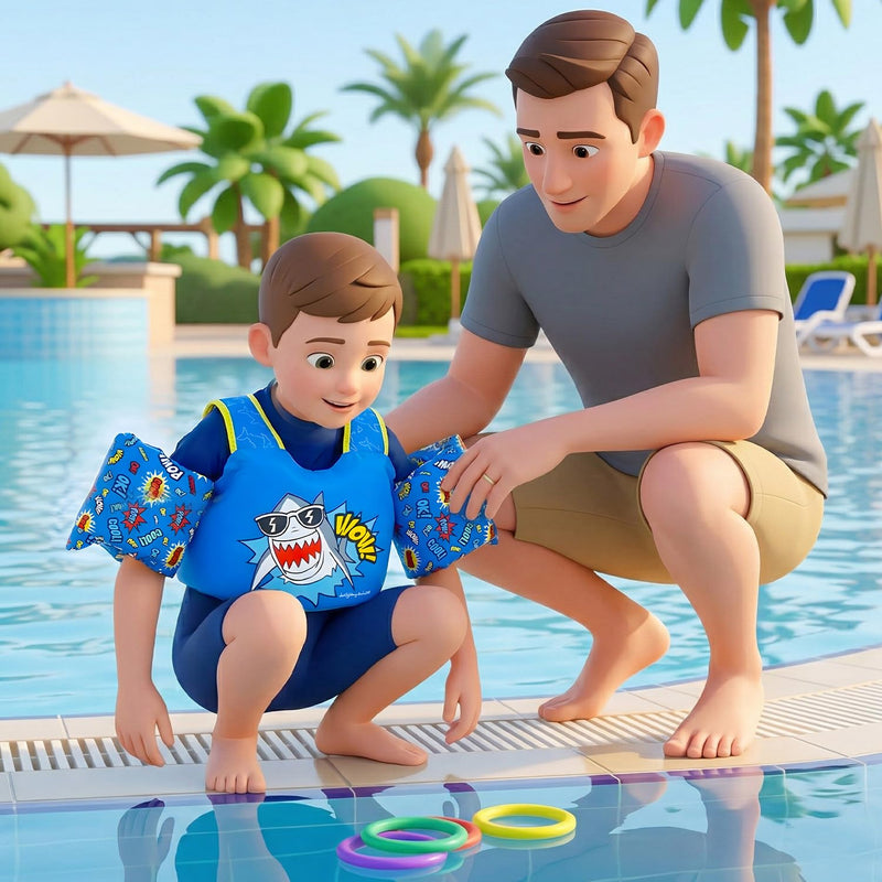 Dark Lightning Toddler Swim Vest for Age 2/3/4/5/6/7 Years Old, Toddler Floaties with Arm Wings 30-50 Pounds,USCG Approved Kids Life Jacket for Boat/Sea/Pool/Puddle Shark-Blue - BeesActive Australia