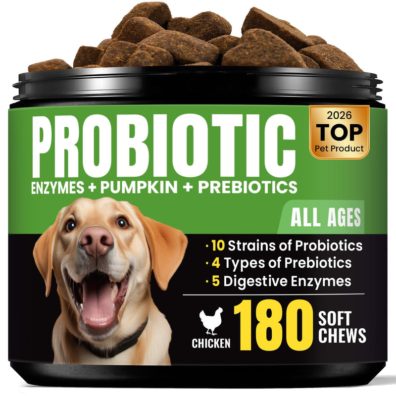 Probiotics for Dogs – Helps Digestion, Loose Stools, Gas & Sensitive Stomachs, Probiotics for Itchy Skin & Dog Yeast Infection, Immune & Fresher Breath with 4 Prebiotics & 5 Digestive Enzymes – 180 ct Chews-180 ct