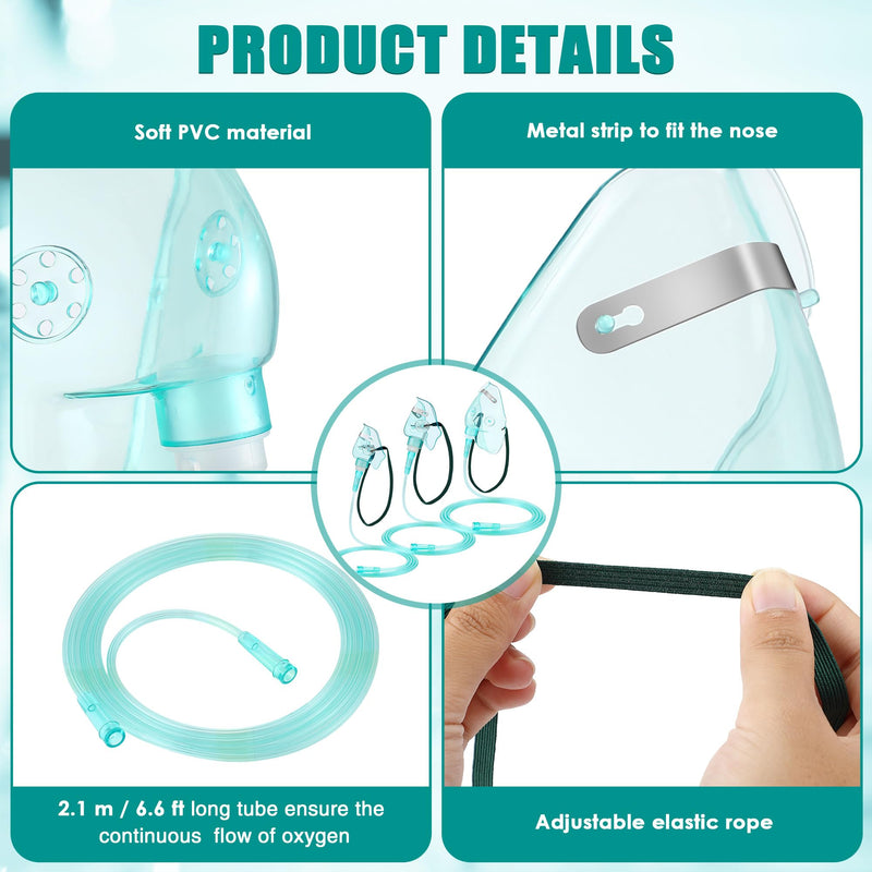 Geiserailie 3PCS S/M/L Size Oxygen Mask for Adult with 6.6 Ft Tubing and Adjustable Elastic Strap, Adult Oxygen Mask with Tubing for Connecting - BeesActive Australia