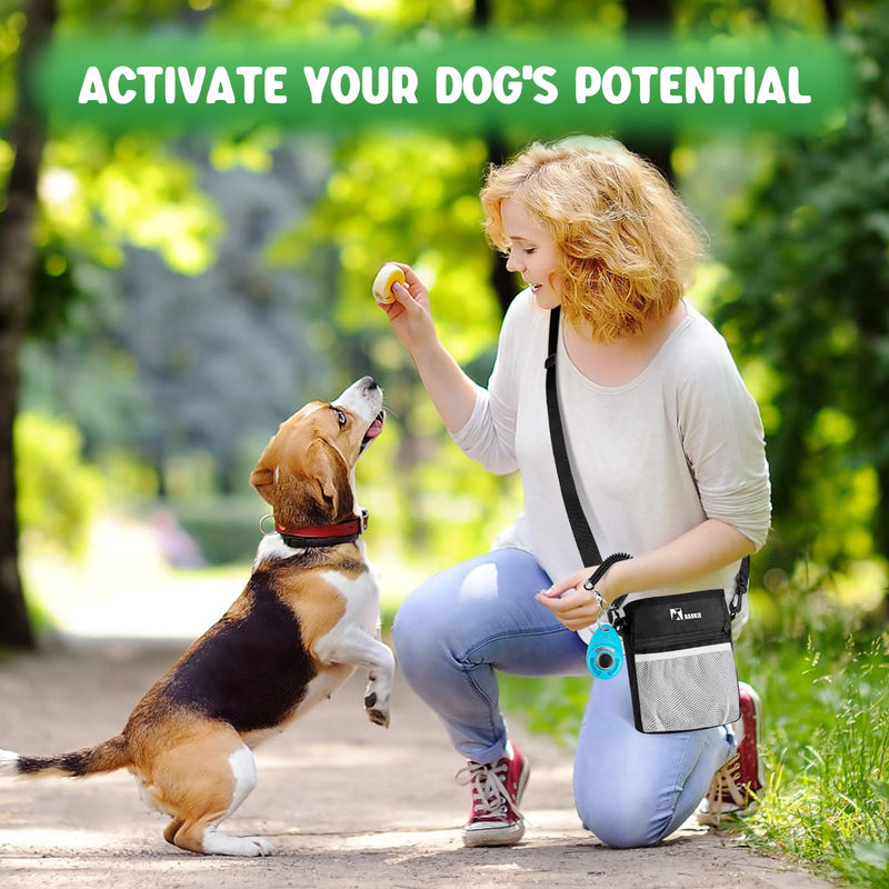 BARKIE Dog Treat Pouch and 2 Pet Training Clickers with Dog Positive Reinforcement Training Booklet (Black) Black - BeesActive Australia