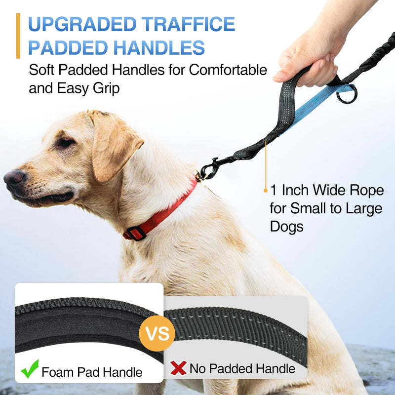 Kytely Hands Free Dog Leash with Zipper Pouch, Wide Padded Waist Dog Running Leash for Medium and Large Dogs, Dual Padded Handles, Retractable Bungee for Walking Jogging Training Hiking Black/Blue For 1 Dog