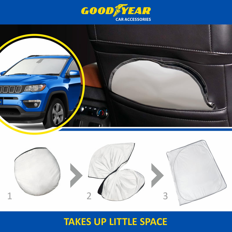 Goodyear Foldable Windshield Sunshade for Jeep Compass 2017-2026, SUV car Accessories, Sunshade Cover, Sun Shade Car Windshield, Window Sun Blocker - GY008274 For Jeep Compass 17-26