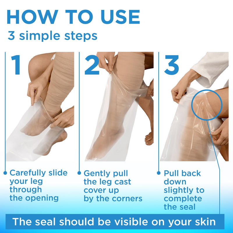 Mighty-X 100% Waterproof Cast Covers for Shower Leg - 2pk - Tight Seal - Reusable Adult Full Leg Cast Protectors - Thigh, Knee, Ankle, Foot - After Surgery Bandage and Dressing Shower Bag - Long Size Full Leg - 39" - BeesActive Australia