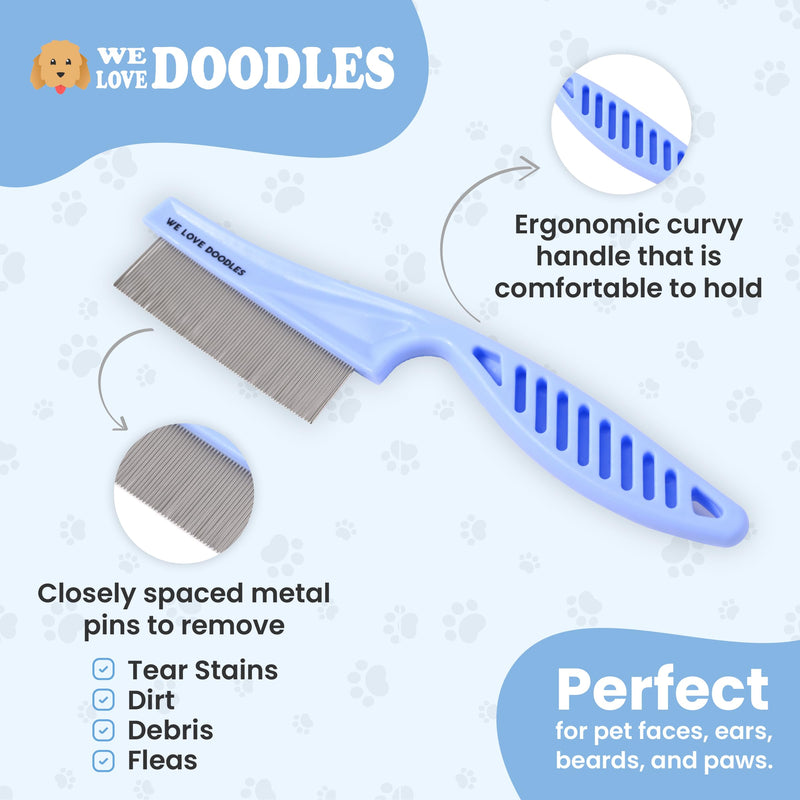Dog Face Comb, Flea Comb for Dogs, Fine Tooth Tear Stain Remover, Removes Crust, Mucus, and Stains, Face Brush for Poodles & Other Breeds, Grooming Comb for Pets, Large + Small [We Love Doodles] - BeesActive Australia