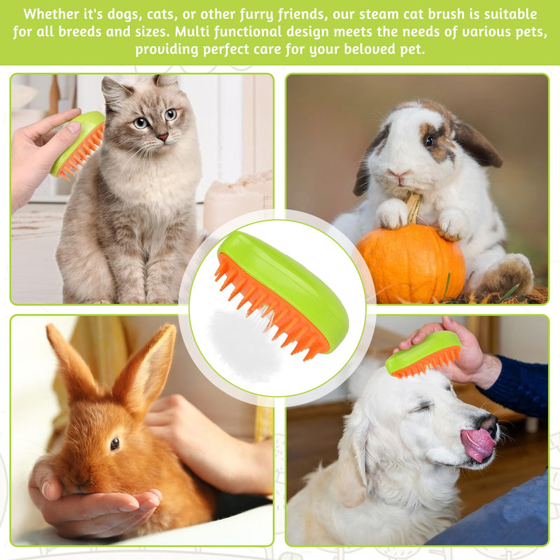 Steamy Cat Brush, 3-in-1 steam brush for cats, cat brush with steam, dog brush, pet brush, pet brushes, self-cleaning slicker brush, for cats, dogs, massage, self-cleaning, green - BeesActive Australia