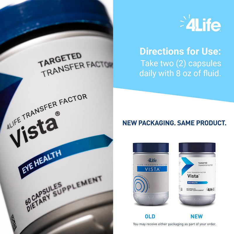 4Life Transfer Factor Vista Eye Health with Lutein Zeaxanthin, 60 Capsules | Bilberry, Astaxanthin, Visual clarity, Carotenoids, Daily Nutrition, Eye wellness, Immune balance, Vitamins A C E, Zinc