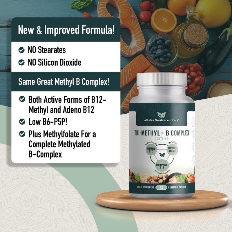 Tri-Methyl+ B Complex Methylated B Vitamins - Full Spectrum Methyl B Complex Vitamin Supplement For MTHFR Support with Active Forms of B12 Methylcobalamin, Adenosylcobalamin, and Methylfolate
