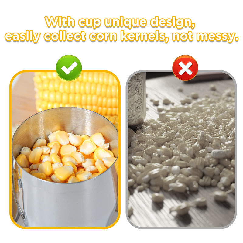 YYP Corn Cutter Peeler, Corn Cob Stripper with Cup [No Splatters or Mess], 304 Stainless Steel Corn on the Cob Remover Kitchen Tool, Corn Kernel Shucker Separator Slicer with Serrated Sharp Blade - BeesActive Australia