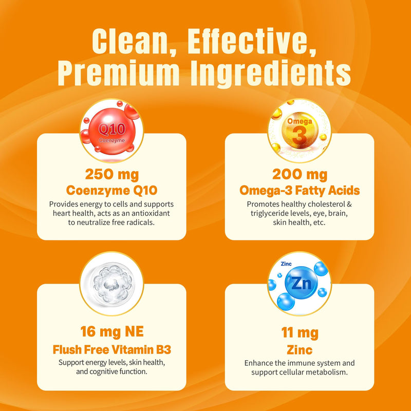 Sugar-Free CoQ10-250mg Filled Gummies Plus Omega-3, Zinc & B3, 2-Pack | 5x Absorption, Coenzyme Q10 Supplements for Hear-t Health, Cellular Energy & Antioxidant Support, 250mg CoQ10 per Gummy 60 Count (Pack of 2)