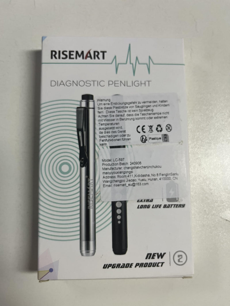 RISEMART Pen Light, Nurse Led Medical Penlight with Pupil Gauge for Nursing Students Doctors Black and Silver with Batteries Black + Silver - BeesActive Australia