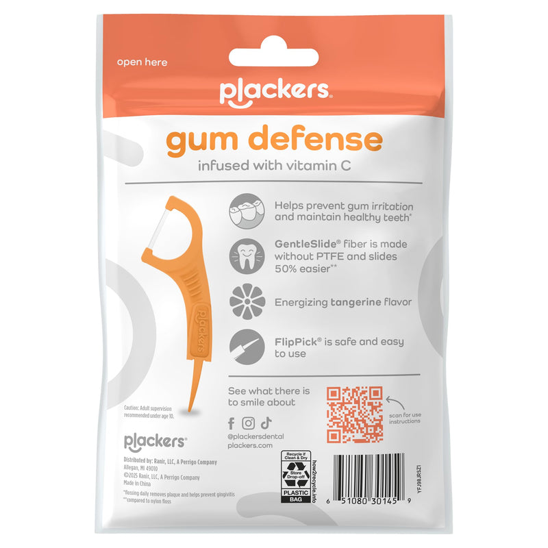 Plackers Gum Defense Floss Picks Infused with Vitamin C, 75 Count, Pack of 4 4 Pack