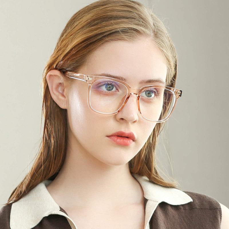Oversized Square Blue Light Blocking Glasses for Women Men Anti Glare Reduce Eyestrain Computer Glasses Light Orange - BeesActive Australia