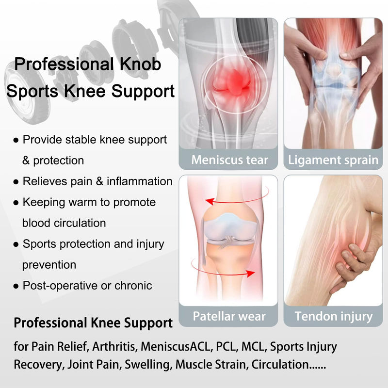 Kuangmi Knob Knee Brace for Pain Relief, Knee Support with Patella Gel Pad & Side Stabilizers, Compression Knee Sleeve for Workout, Arthritis, Joint Pain, Meniscus Tear (Black,Right,Medium,Single) Black-Right Medium(Single)