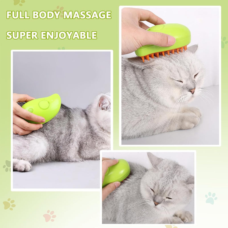 Steam cat brush, multifunctional steam cat brush, 3-in-1 self-cleaning massaging steam cat brush, cat grooming steam cat brush for removing tangled and loose hair, suitable for cats and dogs (green) Green - BeesActive Australia