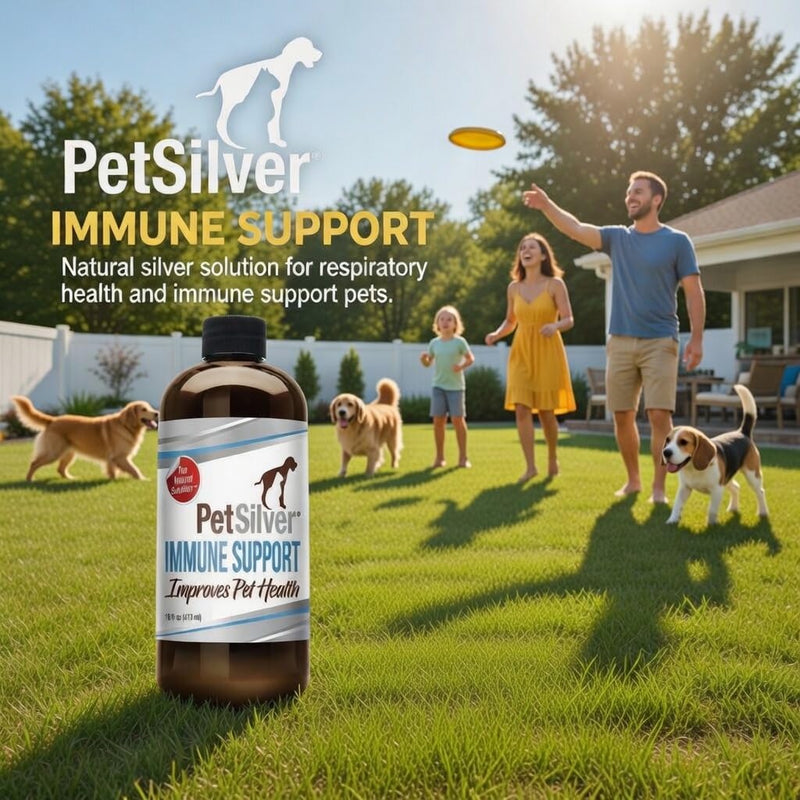 PetSilver Immune Support, Natural Nebulizer Solution, Promotes Respiratory Health in Cats & Dogs, Allergies, Sinus & Cough Treatment, Easy to Use, Patented Chelated Silver, Made in The USA, 16 fl oz - BeesActive Australia