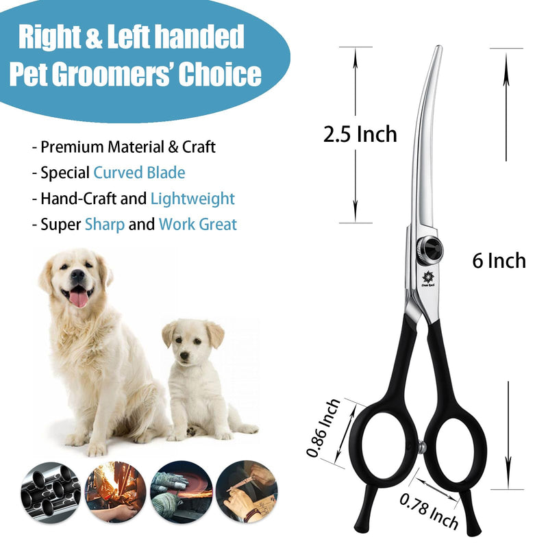 Dream Reach 6 Inch Professional Curved Dog Scissors Grooming Scissors with Ergonomic Handle 440C Stainless Steel Safety Grooming Scissors for Dogs Cats Cutting Black 6" - BeesActive Australia
