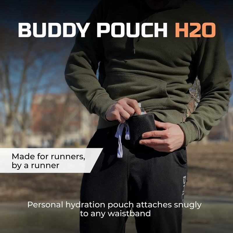 Running Buddy Running Water Bottle Pouch - 4" x 4" Black, 7 oz - Magnetic Water Bottle Holder for Running & Walking - No-Bounce Hydration Pack 4 in x 4"