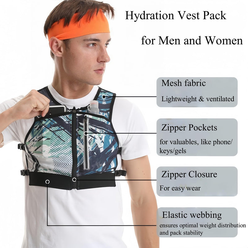 Mesh Hydration Vest Pack for Running Hiking Cycling, Adjustable Chest Bag with Water Bottle Pockets Blue