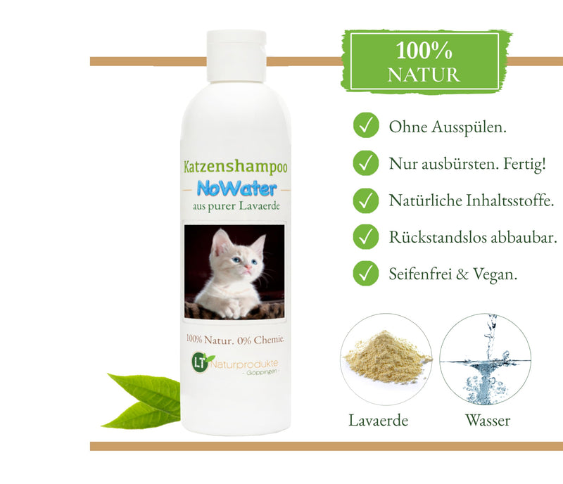 Cat shampoo NoWater | Organic | gentle care without rinsing, chemicals & soap | for water-shy and sensitive cats | with lava clay 250 ml - BeesActive Australia
